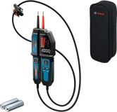 Tester di tensione Bosch EXVT 1000 con display e custodia.