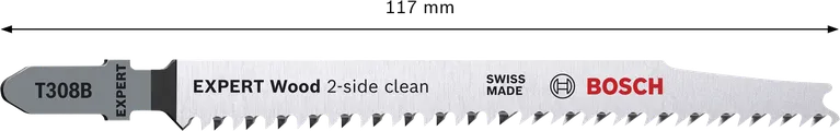Lama per seghetto alternativo Bosch EXPERT Wood T308B con pulizia su 2 lati.
