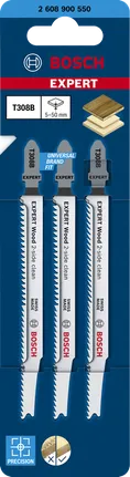 Lame per seghetto alternativo Bosch EXPERT Wood 2-side clean T308B, confezione da 3.