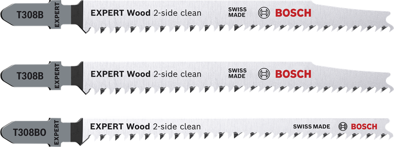 Set di 3 lame per seghetto alternativo Bosch EXPERT Wood, a doppia pulizia.