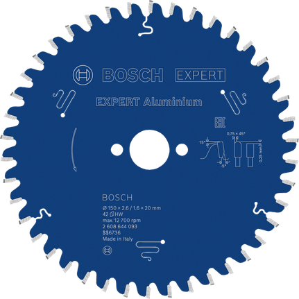Lama per sega circolare Bosch EXPERT in alluminio per tagli precisi del metallo.