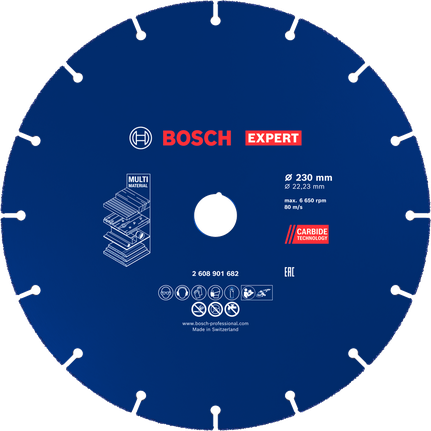 Disco da taglio in metallo duro Bosch EXPERT Multi Material, 230 mm.