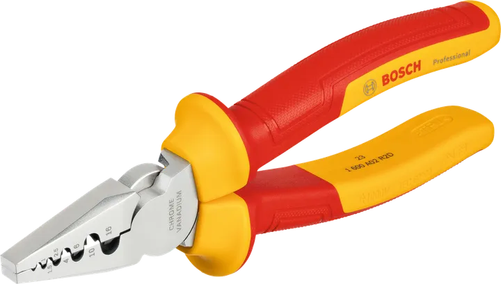 Pinza crimpatrice Bosch VDE da 180 mm con manici isolati.