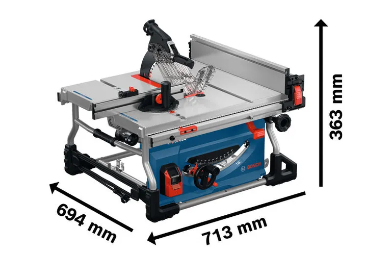 Sega da banco Bosch GTS100-254 con dimensioni indicate.