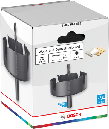 Sega a tazza Bosch per legno e cartongesso con albero 75 x 25 mm.