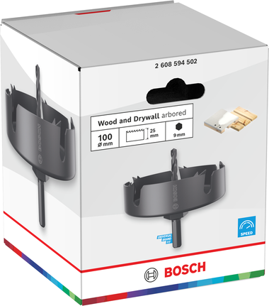 Sega a tazza con albero per legno e cartongesso Bosch 100 x 25 mm.