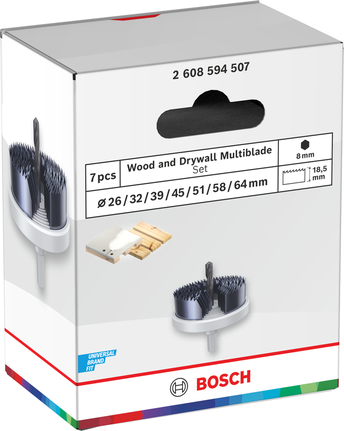 Set di seghe a tazza con gambo per legno e cartongesso Bosch 26-64 mm.