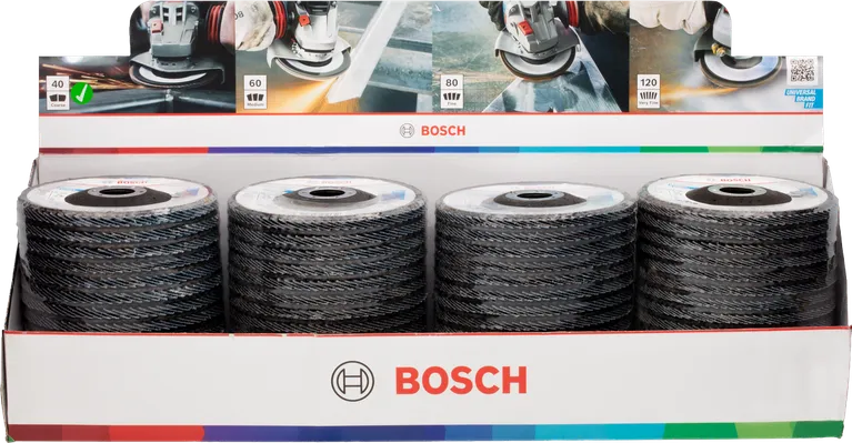 Espositore Bosch X451 a dischi lamellari G40 da 125 mm, confezione da 60 pezzi.