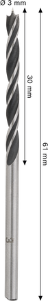 Punta da trapano Bosch PRO Wood Brad Point da 3 mm per forature precise nel legno.