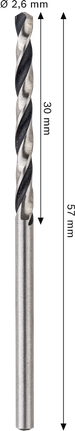 Punta elicoidale Bosch HSS da 2,6 mm per la foratura del metallo.