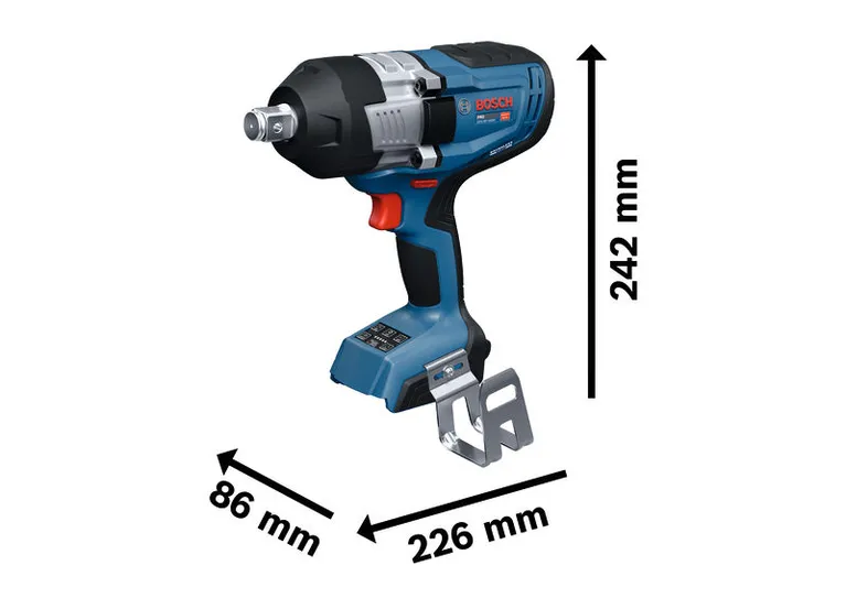 Avvitatore a impulsi a batteria Bosch GDS18V-1600H con dimensioni.