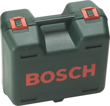 Valigetta portautensili Bosch in plastica con maniglia e chiusure rosse.