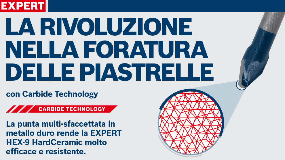 Punta in metallo duro della Bosch Expert per foratura piastrelle, con tecnologia carburo.