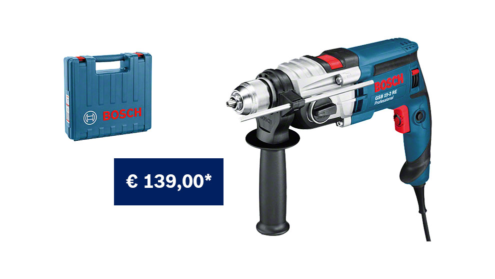 Trapano Bosch Professional blu con valigetta, prezzo € 139,00.