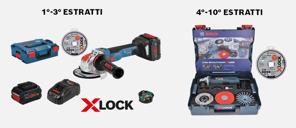 Strumenti Bosch Professional in un set, con disco e batterie X-LOCK.