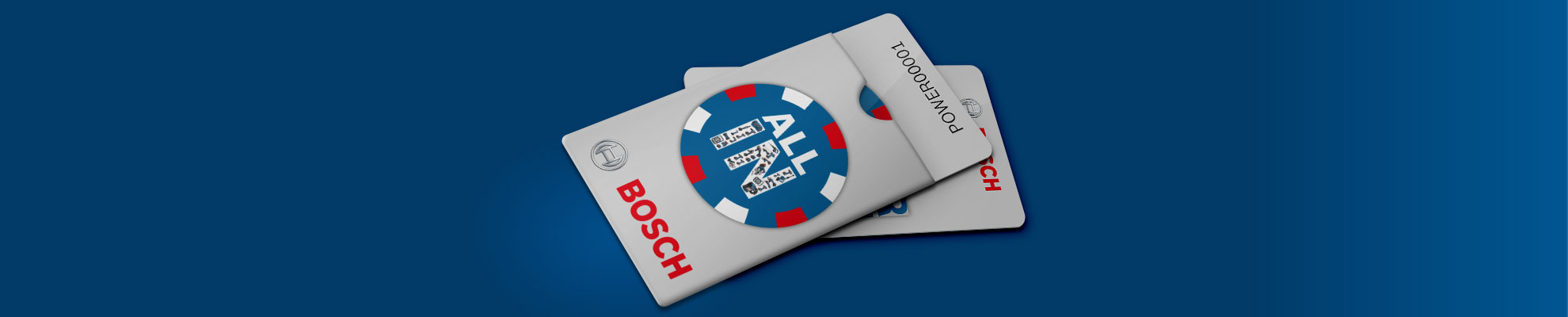 Due schede Bosch, una con un gettone blu e l'altra grigia, su sfondo blu.