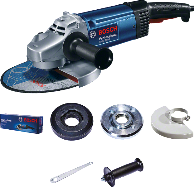 ماكينة صنفرة الزوايا Bosch GWS 2000 مع الملحقات.
