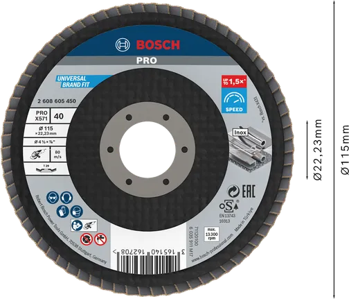 قرص رفرف Bosch PRO X571 بزاوية 115 مم G40 للمعادن.