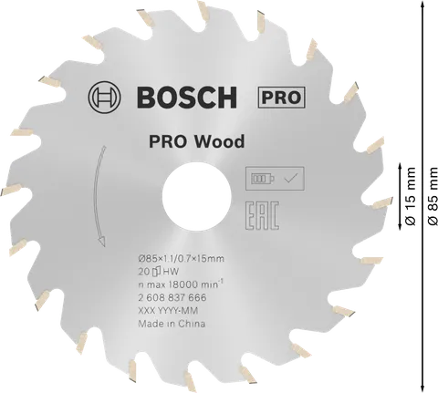 منشار دائري لاسلكي Bosch PRO Wood مقاس 85 مم.