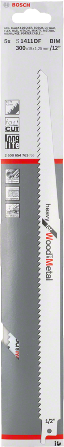 Bosch S 1411 DF reciprocating saw blade for wood and metal.
