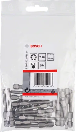 Bosch T20 1/4″ screwdriver bits 25-pack.