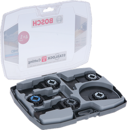 Bosch 5-piece wood and metal multitool cutting set in case.