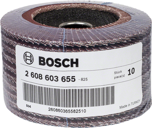 Bosch abrasive flap wheel for metal finishing tasks.