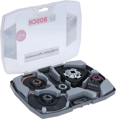 Bosch Starlock Set for Renovation with saw blades and sanding plate.