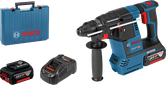 Bosch GBH 18V-26 rotary hammer drill with battery and charger.