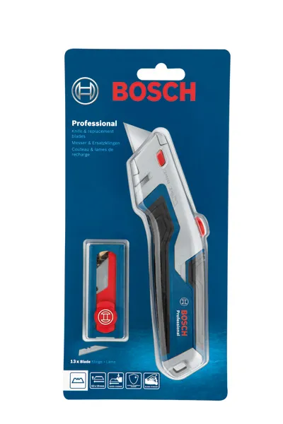 Bosch knife and blades set for cutting tasks.