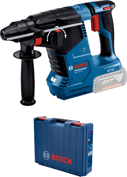 Bosch GBH 187-LI cordless rotary hammer drill with case.