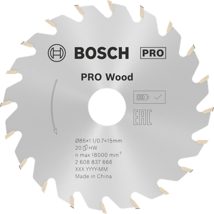 Bosch PRO Wood cordless circular saw blade, 85mm 20T.