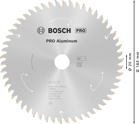 Bosch PRO Aluminium circular saw blade, 165 mm 54 teeth.