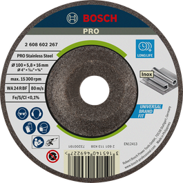 Bosch PRO Stainless Steel Grinding Disc, 100 mm WA 24 R BF.