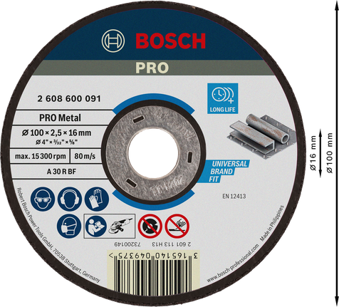 Bosch PRO Metal Bonded Cutting Disc 100 x 2.5 x 16 mm.