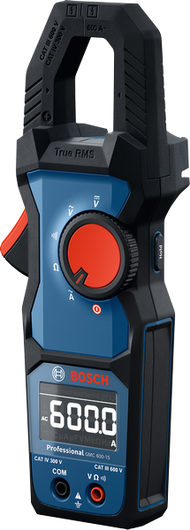 Bosch GMC 600-15 clamp meter with True RMS display.