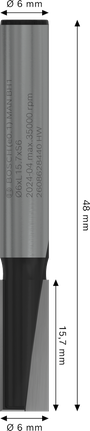 Bosch PRO Router Straight Bit two flutes 6x15.7 mm.