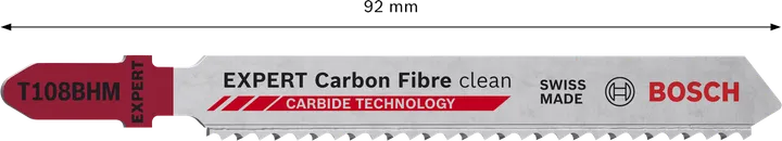 Bosch EXPERT Carbon Fibre Clean T108BHM jigsaw blade with carbide teeth.
