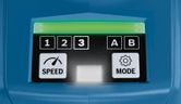 Bosch GDX 18V-210 C control panel with speed and mode buttons.