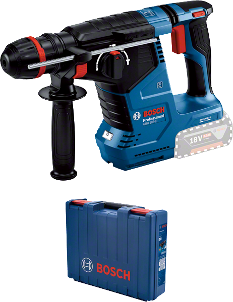 Bosch GBH 187-LI rotary hammer with carrying case.