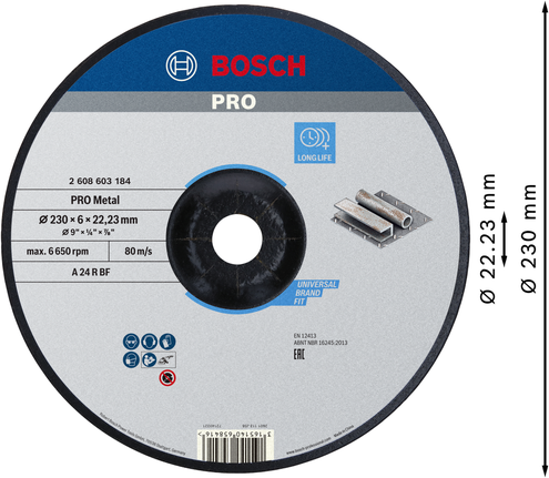 Bosch PRO Metal Bonded Grinding Disc, 230 x 6 mm.