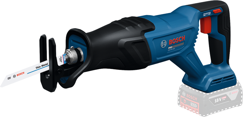 Bosch GSA18V-280 cordless reciprocating saw for metal cutting.