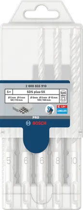 طقم مثقاب مطرقة Bosch PRO SDS plus-5X بمقاسات 5/6/6/8/10 مم.