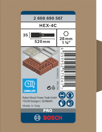 إزميل مسطح Bosch PRO HEX-4C 28 مم 35×520 مم.