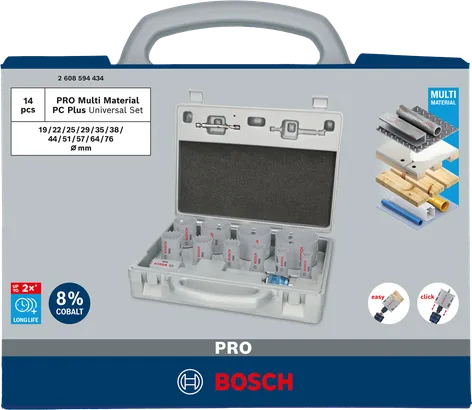 مجموعة منشار ثقب Bosch برو متعدد المواد، مكونة من 14 قطعة.
