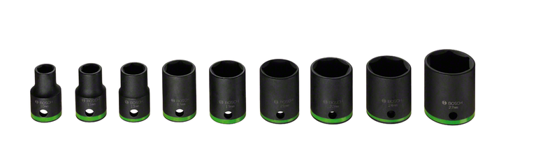 Bosch impact control socket set with green rings.