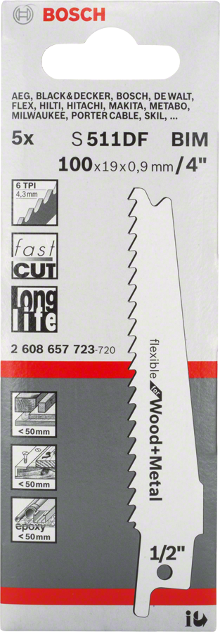 Bosch S 511 DF BIM blade for wood and metal cutting.