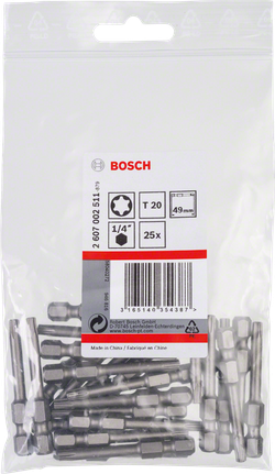 Bosch T20 1/4″ screwdriver bits 25-pack.