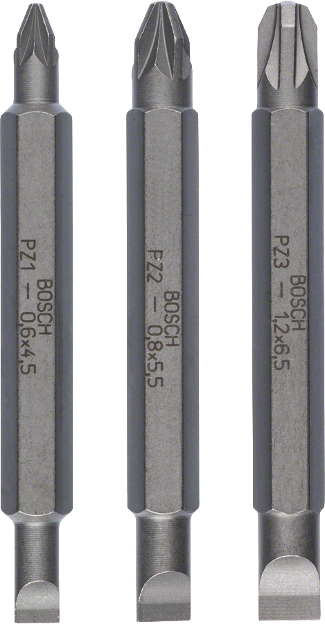 Bosch 3-piece double ended bit set, 60 mm length.