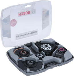 Bosch Starlock Set for Renovation with saw blades and sanding plate.